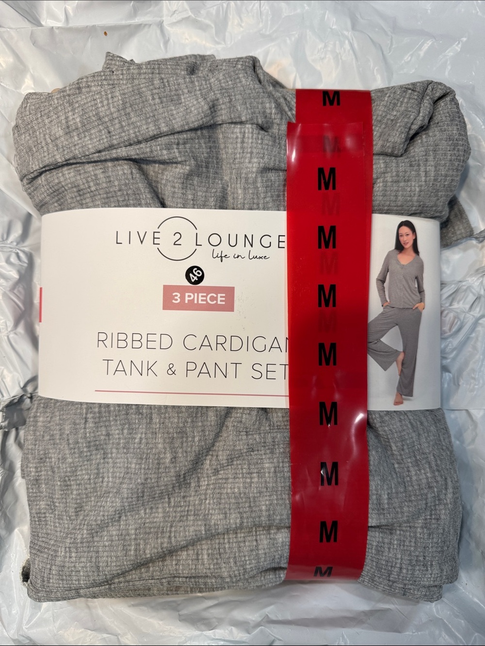 Live 2 Lounge Women's Ribbed 3pc Cardigan Tank & Pant Set - Gray